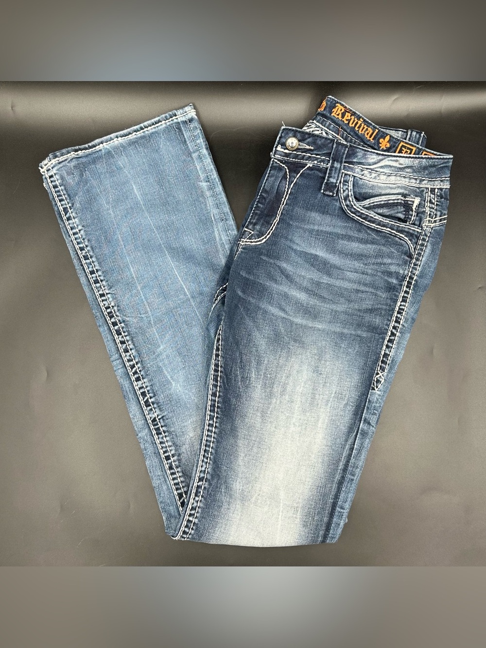 Rock Revival Johanna Boot Jeans Womens 32x34.5 Thick Stitch Measures 33” - Picture 5 of 11